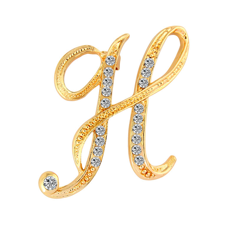 custom metal pin badges 26 letters brooch set with crystal