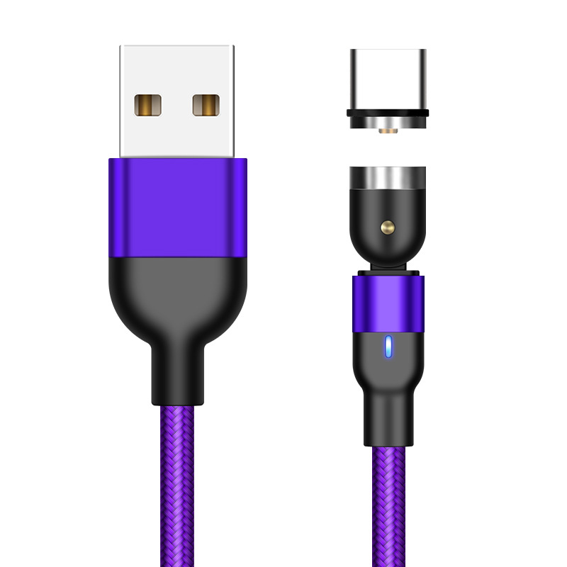Магнитный USB-кабель для зарядки, вращающийся на 2020 градусов, нейлоновый плетеный шнур, совместимый со смартфоном Mirco USB Type C и устройством iProduct, 180