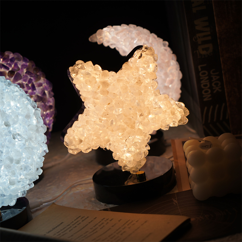 Nature Crystal Tumbled Healing Stone DIY Rock crystal light Star shape USB Polished gem lamp for Home decoration gift