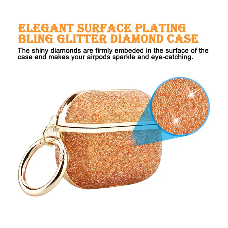 Diamond Case For Airpods Pro Flexible Opening Ring Holder Hook Shiny Sparkle Bling Bling For Airpods 1/2 Shockproof Cover