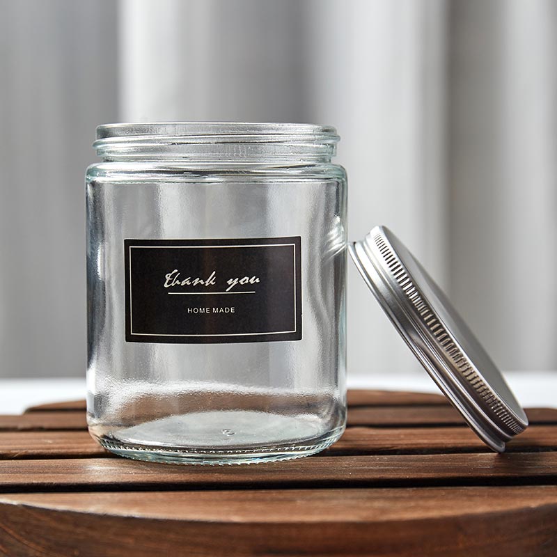 Wholesale 8oz Metal Lid Cosmetic Round Clear Straight Sided Glass Jar For Candle