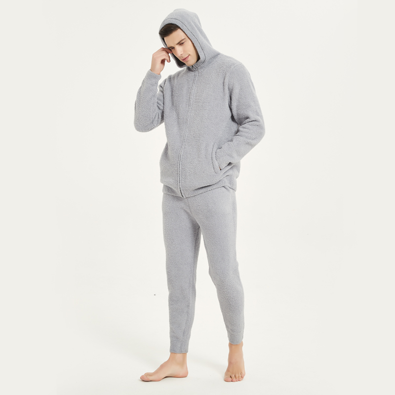 Classic comfortable cozy warm men knit pajamas sets sleep wear for autumn winter home