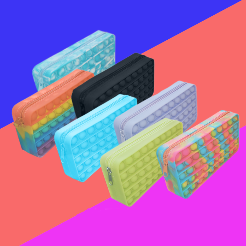Unisex Rain Bow Push Bubble Toy School Pencil Pouch box Silicone Bag Fidget Holder Poppings Fidgets Its Pencil case