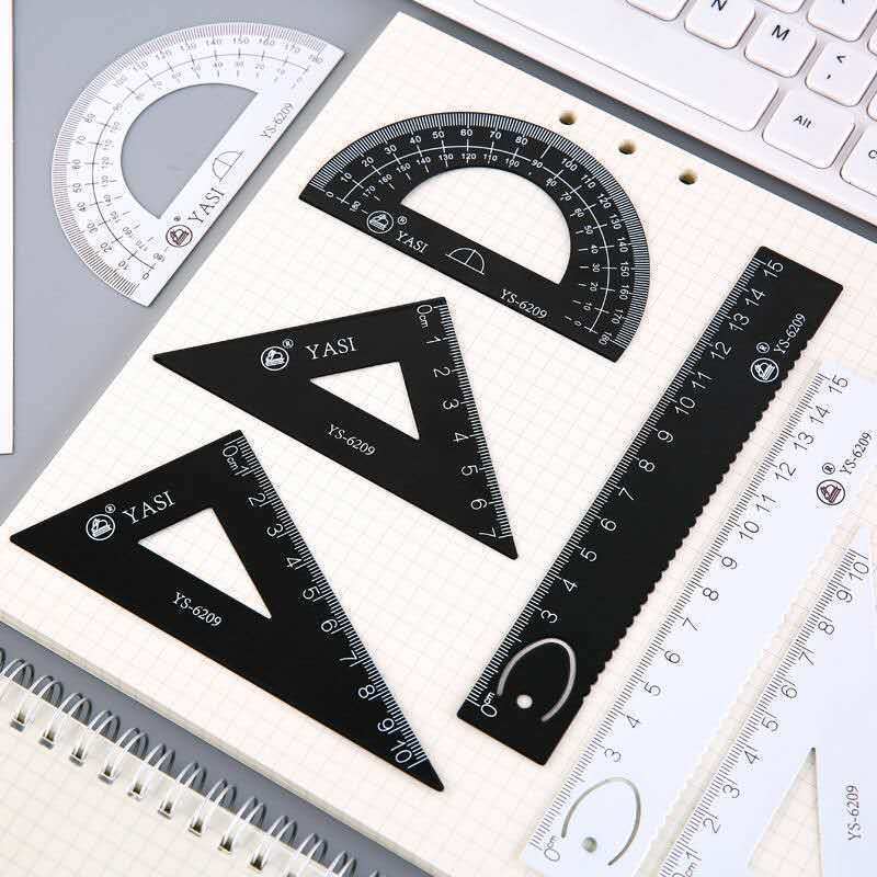 scaleruler for primary school students set ruler black and white iron straight ruler triangle protractor box wholesale four sets