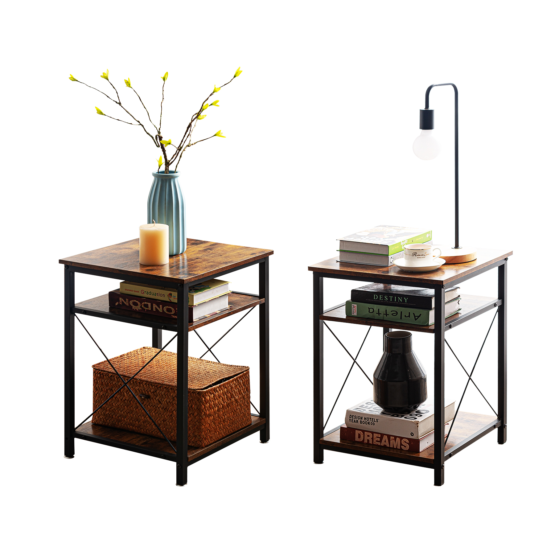 X-Design Set of 2 Modern End Table Nightstands Side Table Night Stand with Storage Shelf for Bed Living Room Bedroom