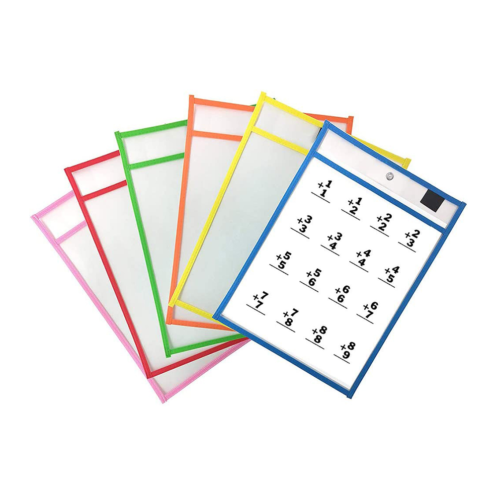 Dry Erase Pocket Sleeves Assorted Colors 10 x 13 inches Reusable PET Dry Erase Sleeves