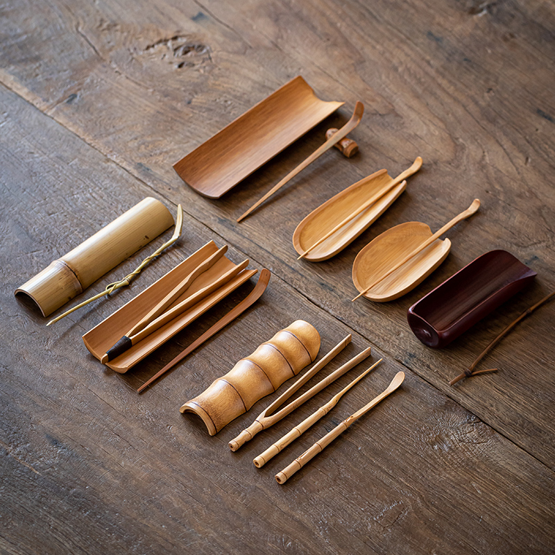 Retro Bamboo Tea Set Chinese Hand-made Tea Lotus Spoon Tea Needle Three-piece Accessories