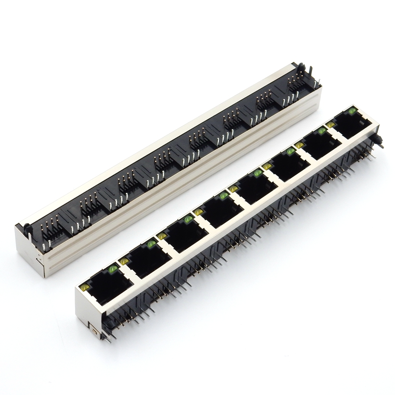 Network Interface / Socket Female 8-pin metal shielded housing with LED RJ45 connector 56-1*8-8P8C 8-port