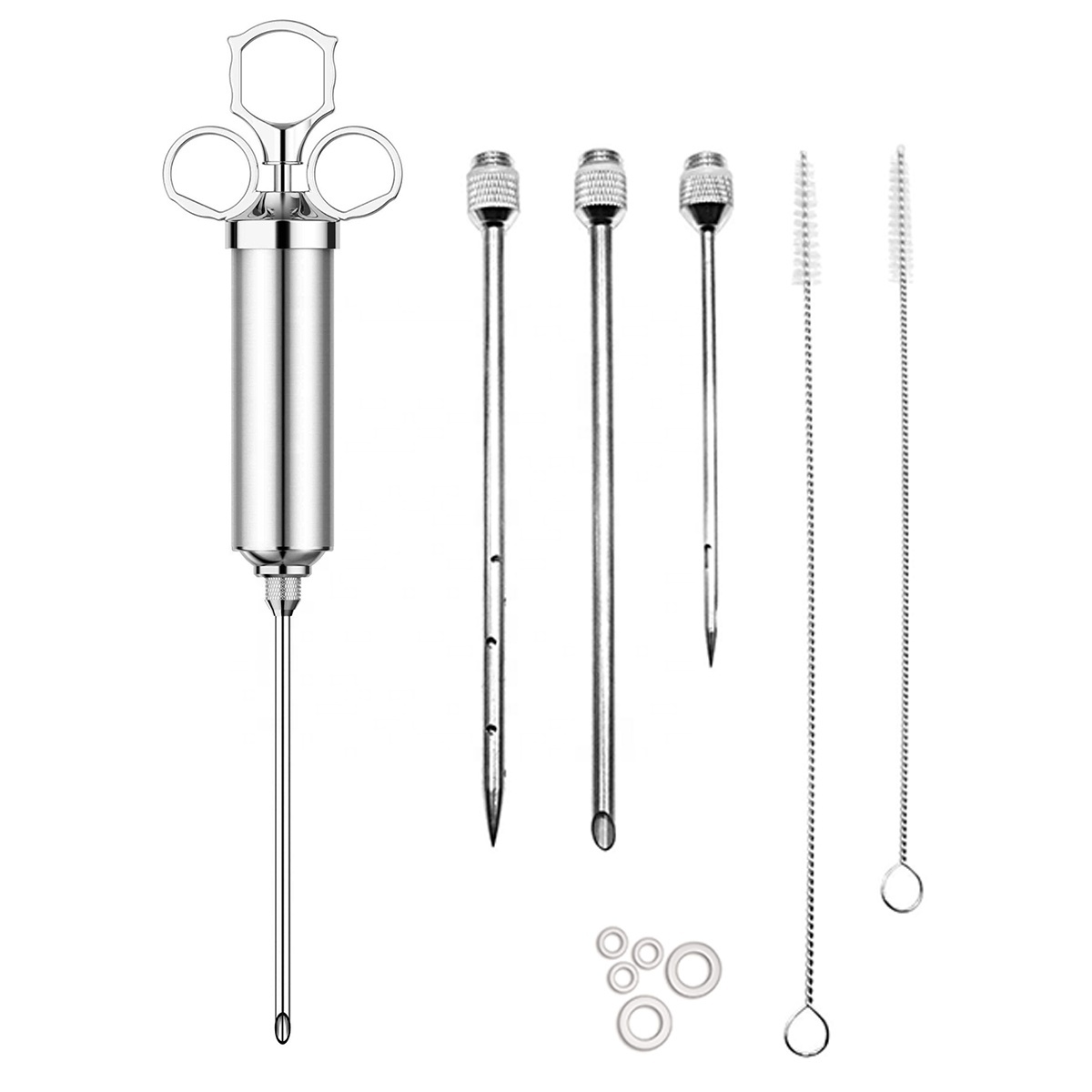 New Design Stainless Steel Sauce Injector Manual Brine Meat Injector 2oz Kit Injection Syringe with Brush