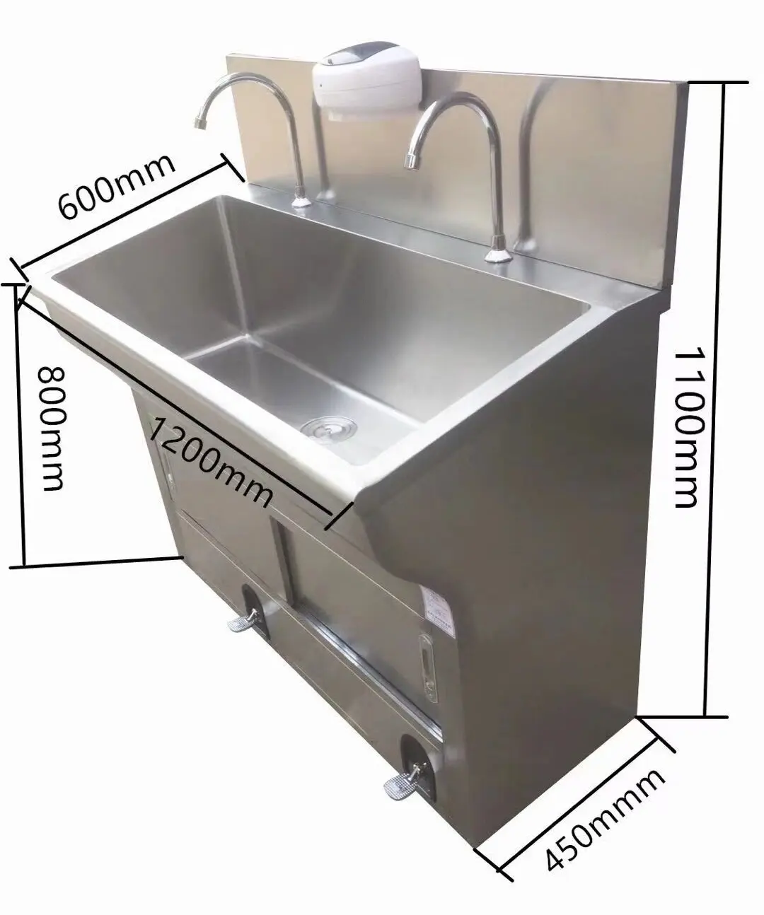 Sensor/Knee/Foot Controlled Taps double people Clinical Stainless Steel Sink