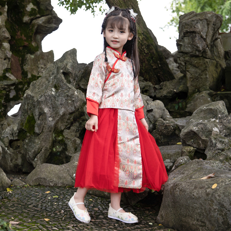 Костюм Тан для девочек; Юбка; Осенний костюм Hanfu; Детский костюм в китайском стиле для девочек в китайском стиле