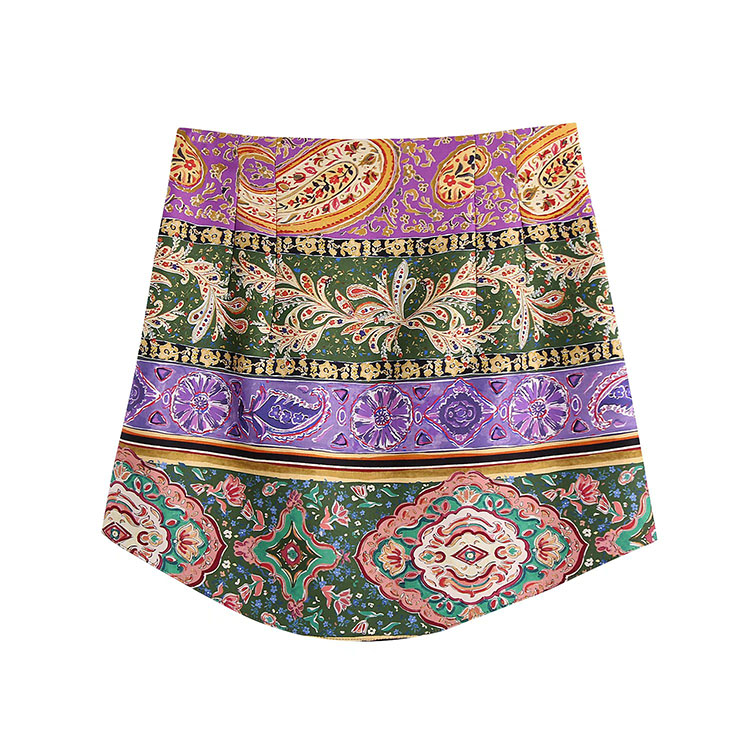 BMURHMZA2021 summer and autumn new women's bohemian print short zipper access control ladies skirt