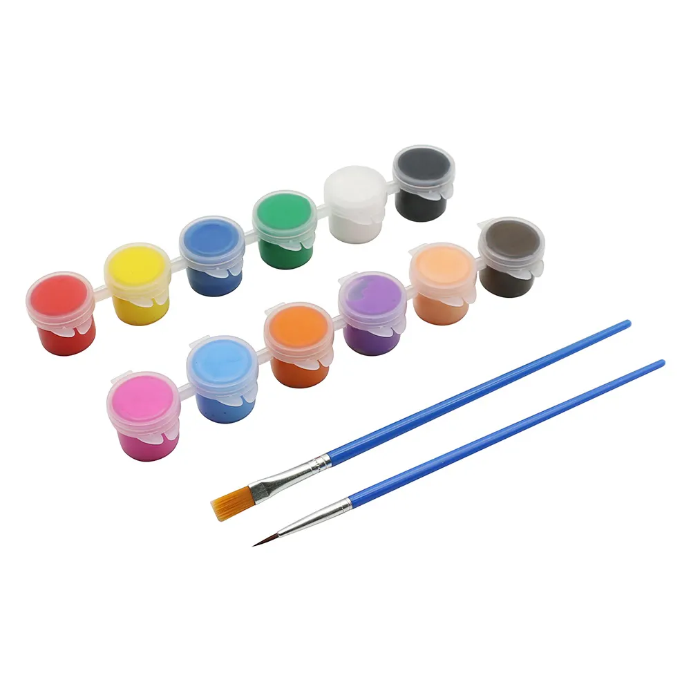 Wholesale Non-toxic 12 Strip Pot 5ML for Kids Acrylic Paint Pots Set with Brush