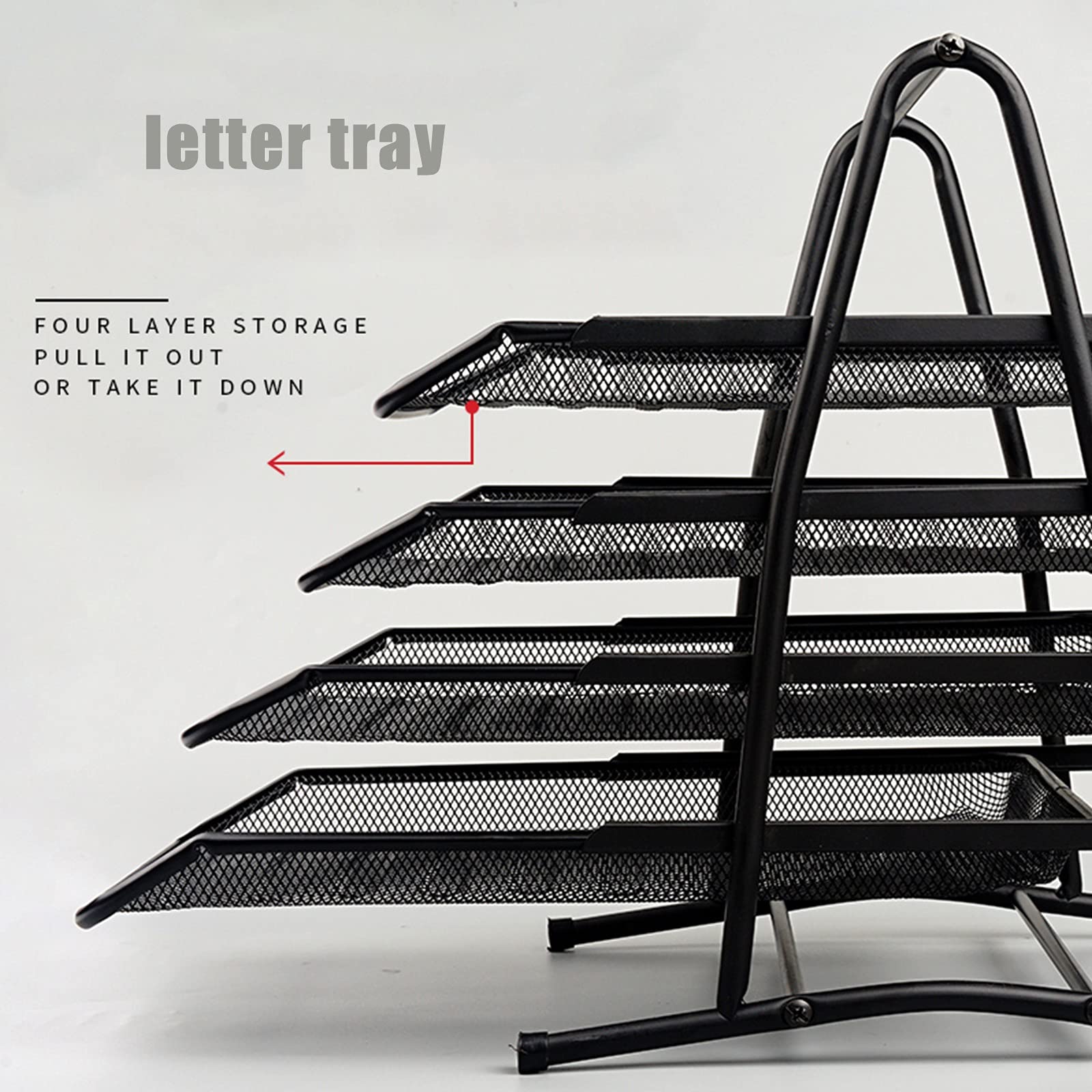 Desk Organizer 4-Tier Metal Mesh Document Tray Magazine Sorter Rack Paper Tray Organizer Holder For Office Home School