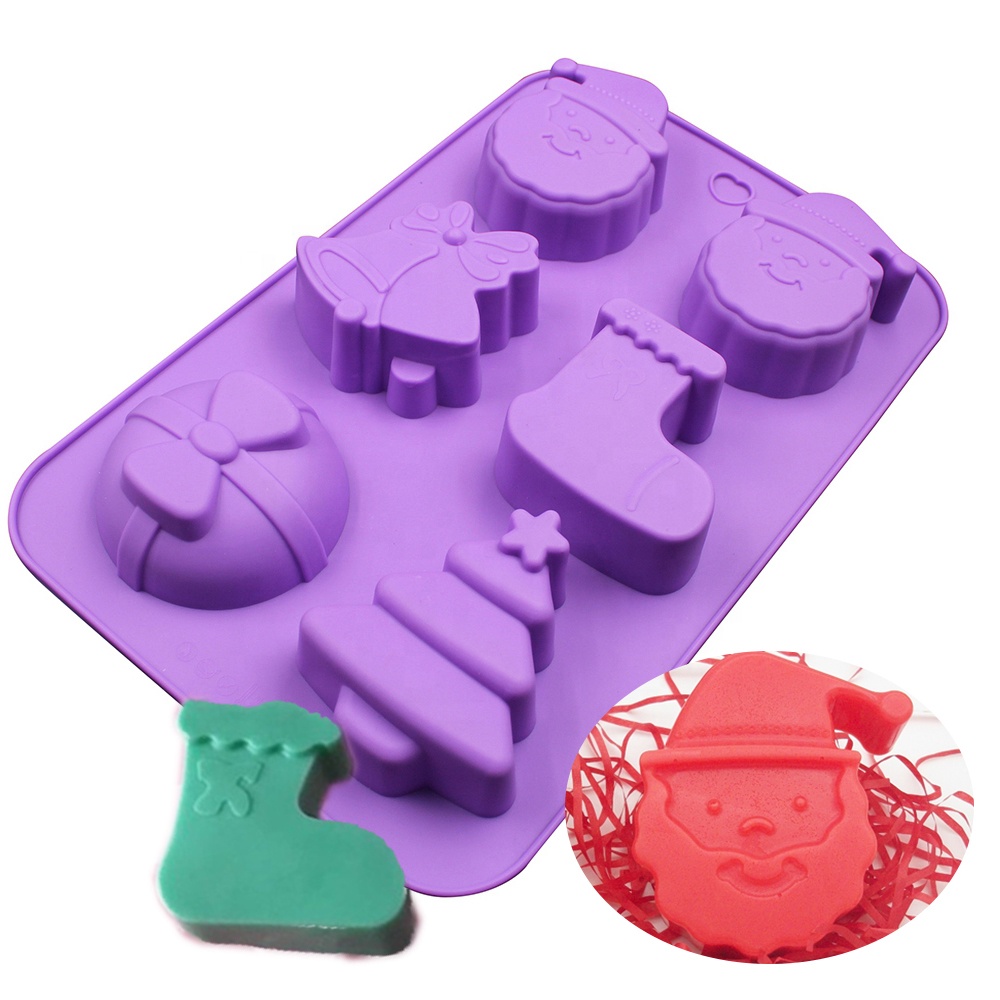 Free Shipping Silicone Mold For Handmade Soap Cupcake Baking DIY Cake Decoration Mould Christmas Man Tree Bell Random Color
