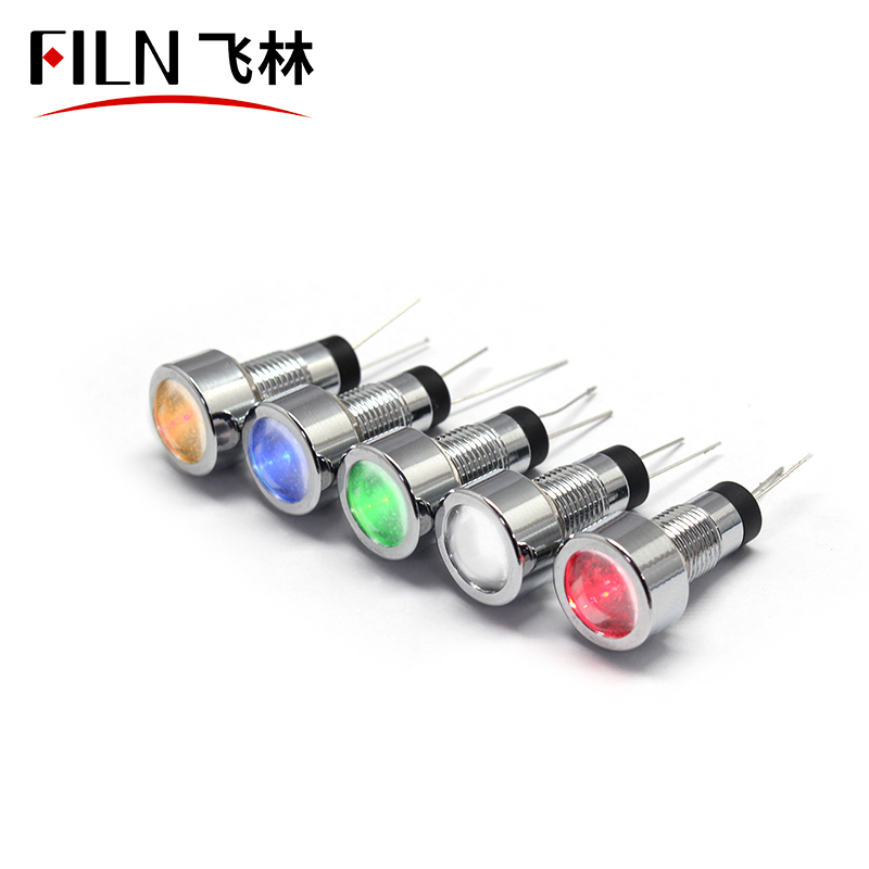 FILN 8mm mirror head panel indicator light brass copper zinc black signal light with two pins waterproof IP67 220V 24V 110V RED