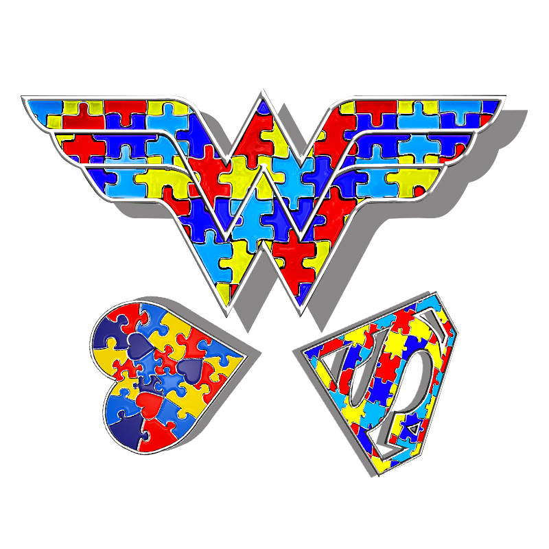 High Quality DC Marvel jigsaw green blue nba puzzle piece lapel pin and i have autism speaks blue awareness lapel pin