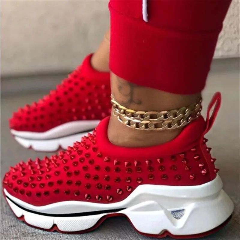 TX 2021 fashion brand red spike casual breathable soft sports shoes for women thick-soled non-slip running sneakers woman