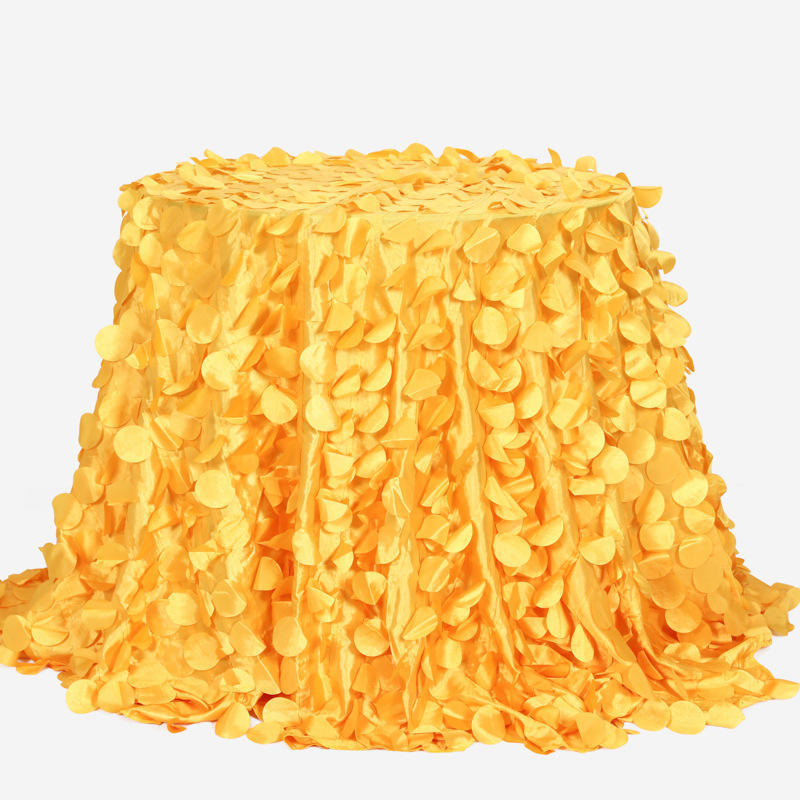 Hot Selling Polyester Wedding Party Tablecloth Gold Leaves Petal Taffeta Round Tablecloth