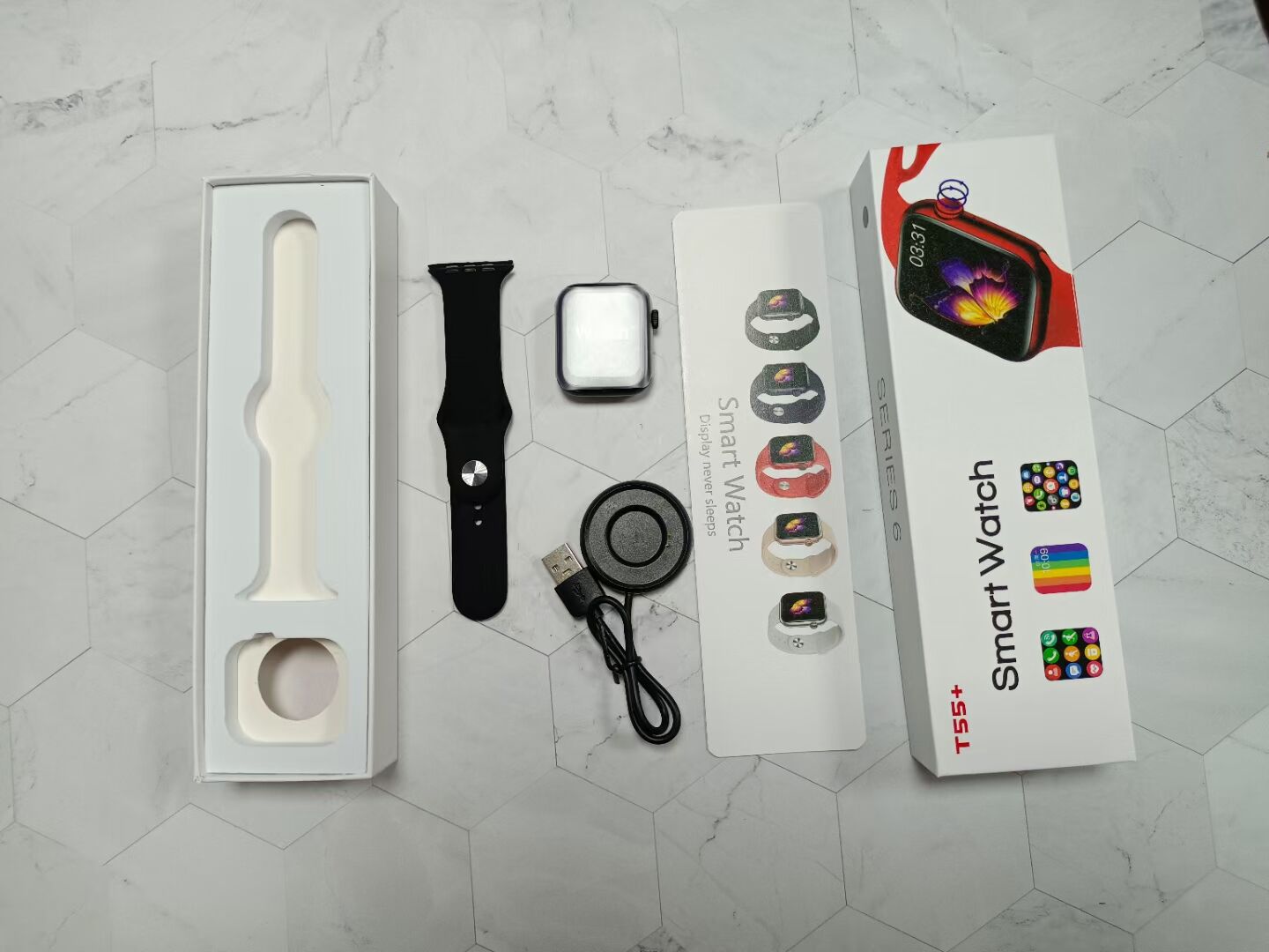 1.75 inch Touch T55+ Smart Watch Serie 6 Men Women Waterproof Heart Rate Sport SmartWatch