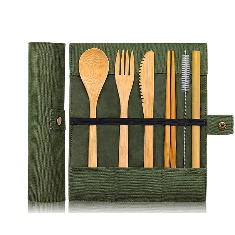 Amazon Hot Sale Bamboo Children Cutlery Set Bamboo Knife Spoon Pack Ecological Cutlery
