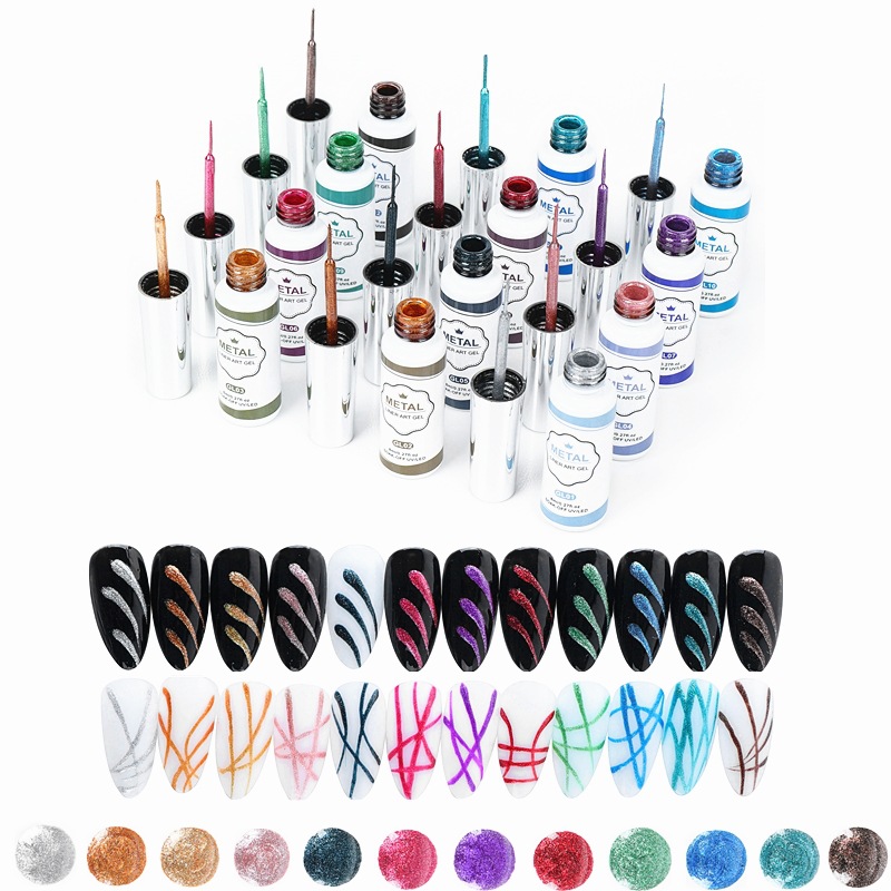 OEM Drawing Glue Nail Art Stretch Pull Creative Painted Light Therapy Glue UV / LED DIY Nail polish Line Painting Metallic Gel