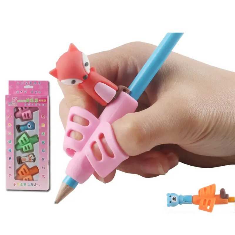 Cute Silicone Pencil Grip Beginner Writing Aid Tool Baby Double Thumb Posture Correction Tool Pen Holder Kids Suppliers
