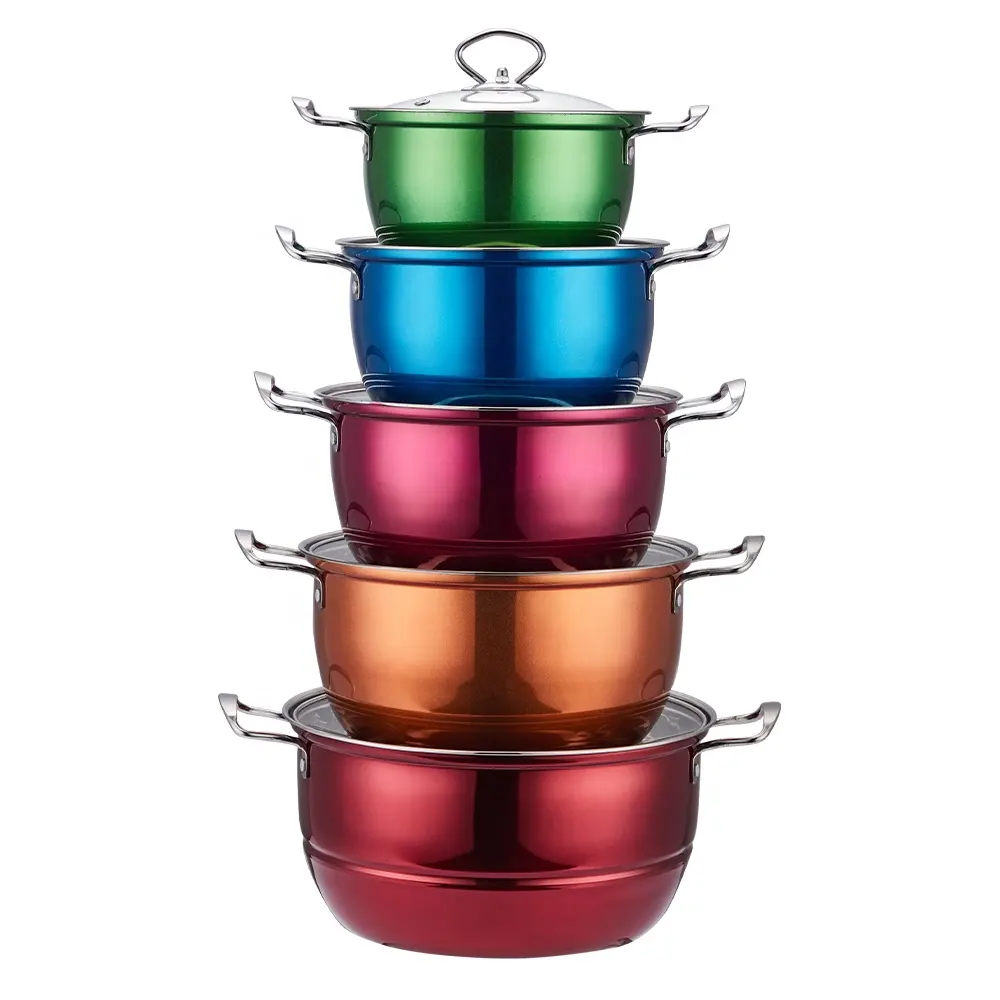10pcs Colorful Outdoor Set Of Pots Cookware Set Kitchen Saucepan Cookware Sets