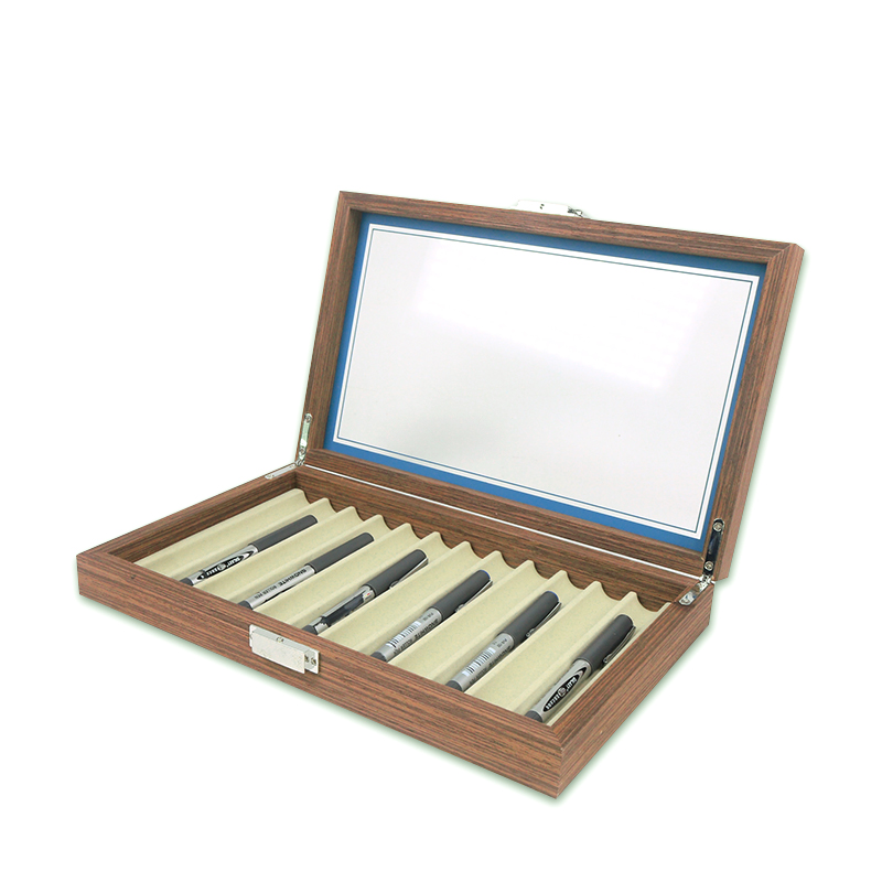 Wholesale Wooden Luxury Custom Logo Glass Window Black 12 Pen Boxes Gift Packaging Display For Men