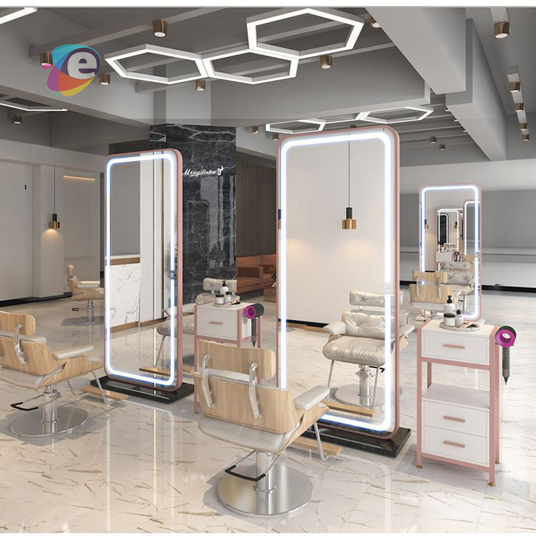 Hairdressing hair dressing work station with mirror stand showcase wooden salon hair dressing work station