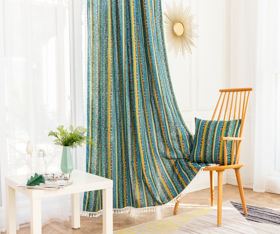 Geometric Handmad Patchwork Cotton Window Ready Made Luxury Cotton Linen Blackout Home Curtains For The Living Room
