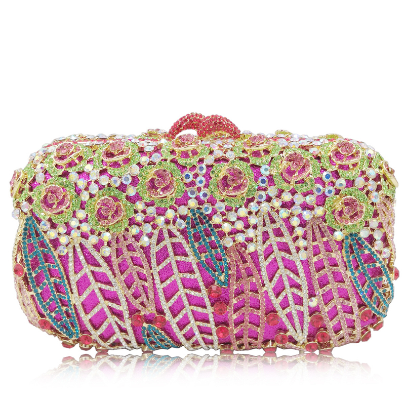 Luxury Designer Leaves And Flower Crystal Rhinestone Clutch Evening Bag for Formal Party Diamond Clutch Purse