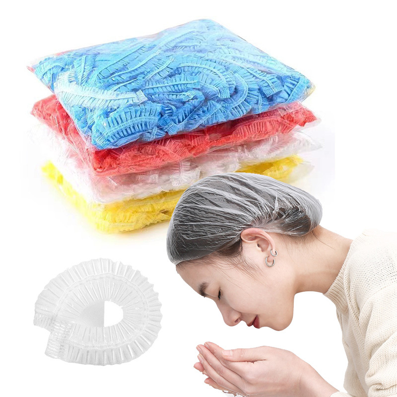 Custom Waterproof Thickening Elastic Clear Bath Cap Salon Hotel Travel Disposable Plastic PE Shower Cap for Unisex