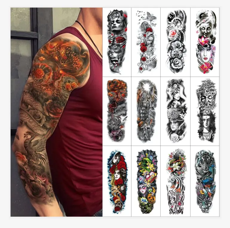 Wholesale Body Waterproof  Large Fake Full Arm Temporary Tattoo sleeve Sticker For men