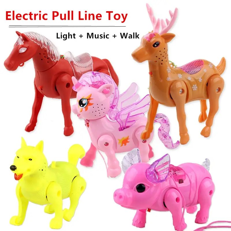 Electric Pull line animal toy Unicorn Horse Deer pig and Dog With light + music + Walking With Traction Rope Animal Toys