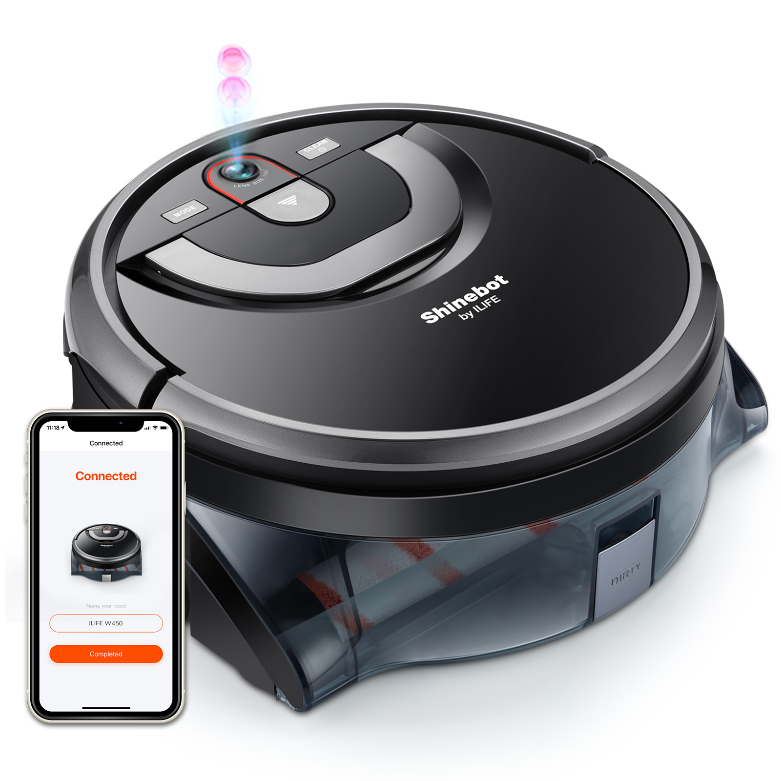 ILIFE shinebot см W450 робот-пылесос для уборки, Wi-Fi, поддержка Alexa и Google Home управления моющий пылесос робот-пылесос