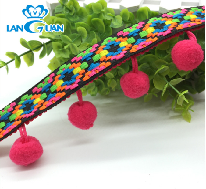 Colors dyed cotton ball pompon fringe tassel Embroidered Crochet Pompon Lace Trimming for craft decoration