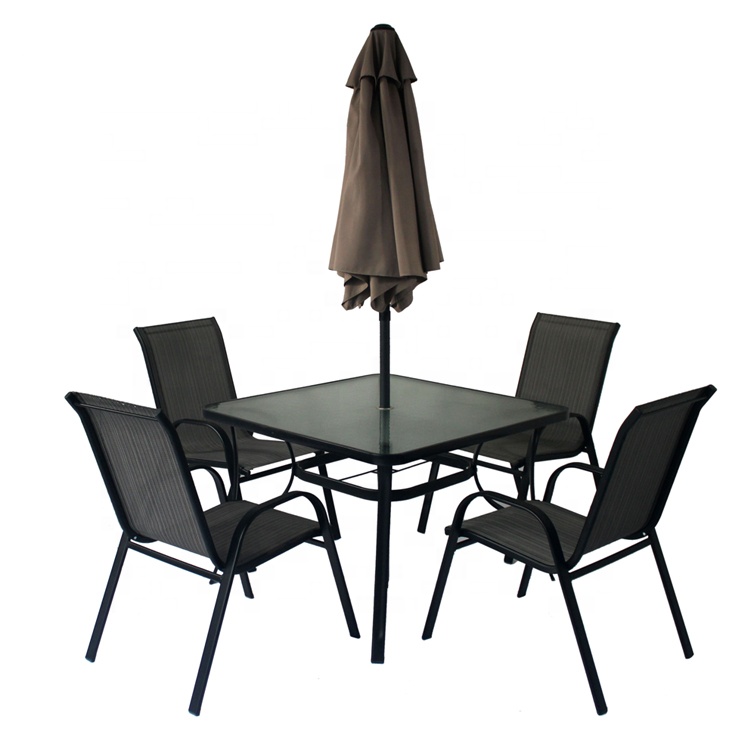 Garden Restaurant 5PC Table and Folding Chair Outdoor Dining Set With Umbrella