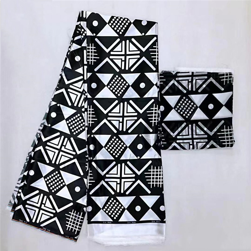 Beautifical satin african print fabric 4yards mix chiffon 2yards polyester satin fabric satin dress fabric ML45S19