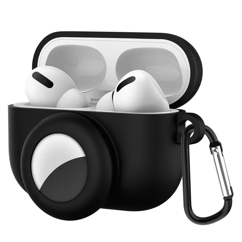 New Released 2 in 1 Silicone Case for Airpods Pro Case with Airtag for Airtag Locator with Keychain Black