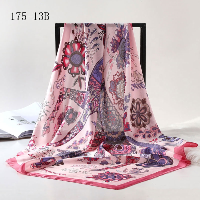 wholesale printed scarves neck tube scarf bandana for Women flower silk scarves Muslim hijab