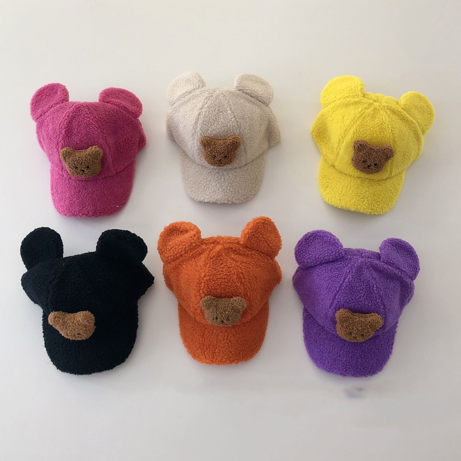 Kids Winter Fashion Candy Color Keep Warm Sherpa Hat Girls Cute Bear Ear All-match Thicken Baseball Cap Boy Peaked Caps
