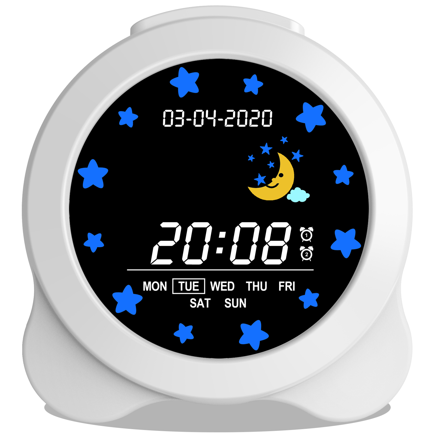 Children's Sleep Trainer, Kid alarm clock , Desk clock Living room clock Sun and Moon Rise Night Light and Sleep Sounds Machine