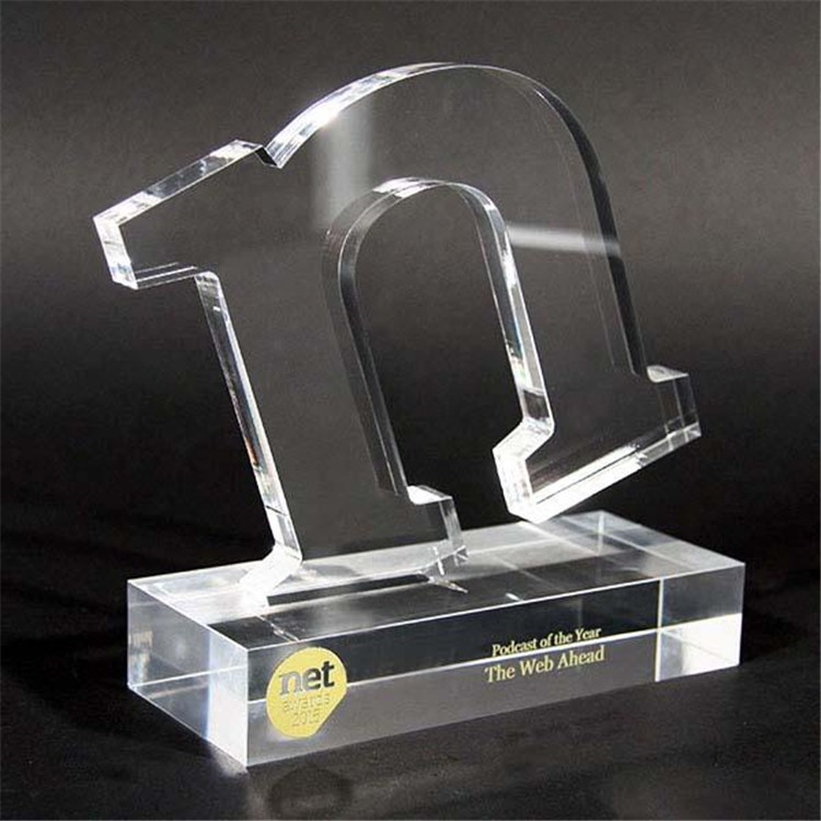 Bespoke laser cut clear acrylic award personalized with colour printed logo lucite trophy