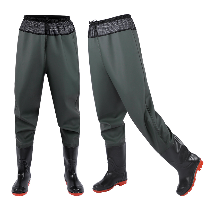 Unisex Men's Green Best Waterproof Waist Water Pants Fishing Suit Waders Boots PVC Hunting