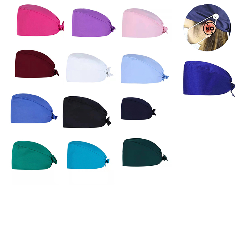 Pure color adjustable medical scrub cap doctor and nurse work cap