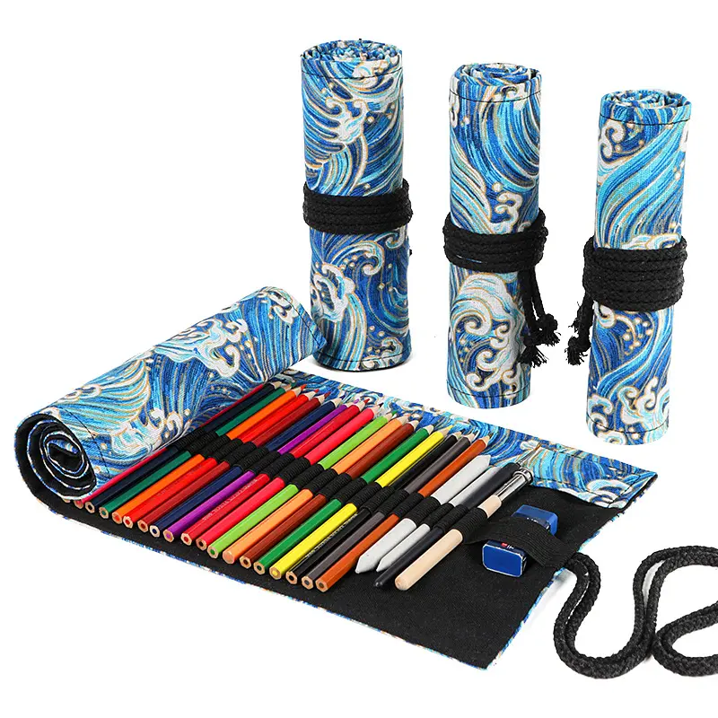 Custom multi-functional rolled pencil bag painting sketching pencil art drawstring set