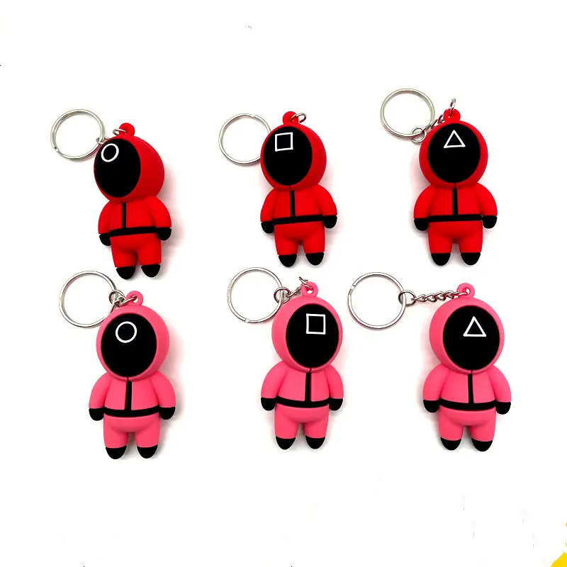 New Arrival 3D PVC Squid Game Key Ring Figures Pendant Accessories Squid Game Staff Keychain
