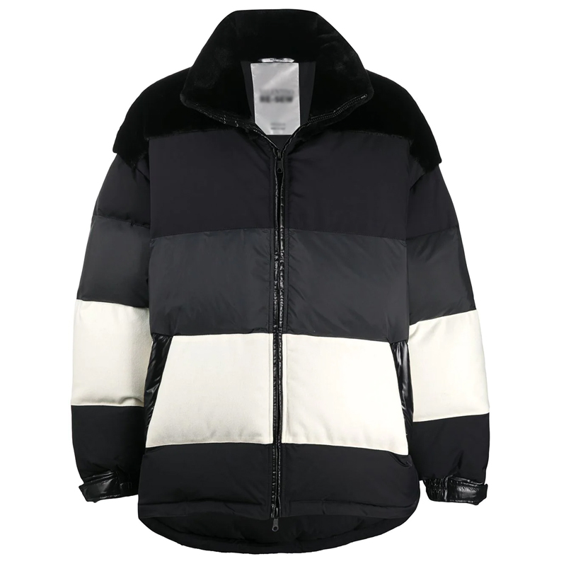 Custom logo horizontal-stripes oversize puffer jacket men's long sleeve Down Jackets jacket