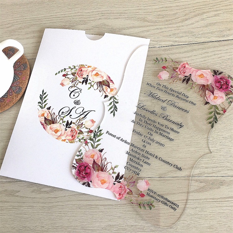 2020 Custom color Blank acrylic wedding invitation card for wedding
